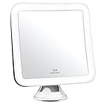 Fancii 10X Magnifying Lighted Makeup Mirror – Daylight LED Vanity Mirror – Compact, Cordless, Locking Suction, 6.5″ Wide, 360 Rotation, Portable Illuminated Bathroom Mirror (Square)
