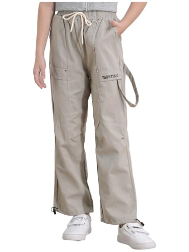 Boys Girls Cargo Parachute Pants Kids Elastic Waist Y2K Trousers with Multi-Pockets Jogger Sweatpants