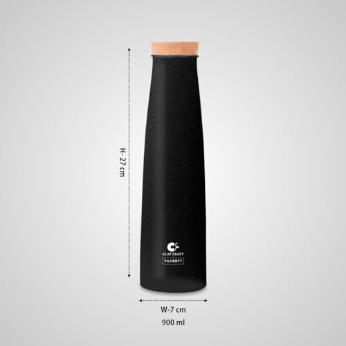 Image of Clay Craft Vacbott Chariott Cork Single Walled Non Insulated Stainless Steel Water Bottle, 900ml (Black Matt)