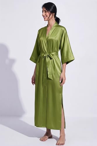 Image of PRODESIGN Satin Kimono Robe Women Long Silky Kimono Bathrobe Sleepwear Wedding Bridesmaid Robe