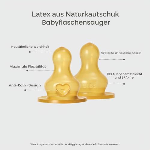 BIBS 2er-Pack Flaschensauger. Anti-Kolik. Extra Sauger für BIBS Babyflaschen. Runde Saugerform. - Naturkautschuk/Latex. Slow Flow – Ansicht 2