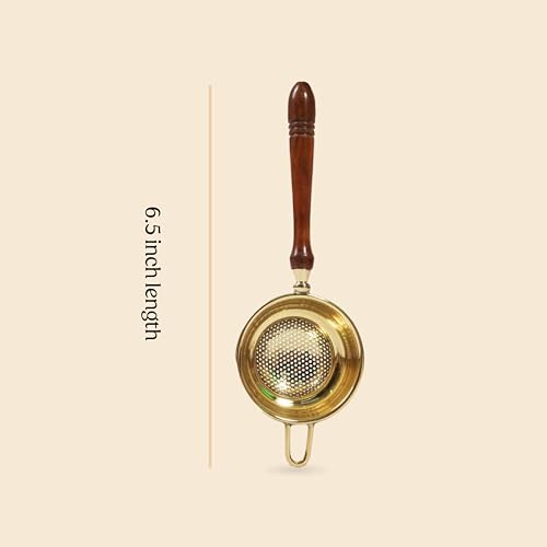 Mittal Teas Brass Tea Strainer with Wooden Handle | Handcrafted Loose Leaf Tea & Coffee Steeper | Fine Mesh Eco-Friendly Filter | Durable Reusable Chai Strainer for Kitchen & Gifting