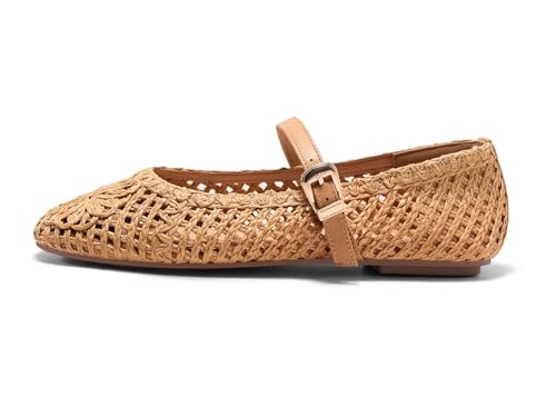 Image of Coutgo Womens Mary Jane Woven Flats Round Toe Ballet Flats Dressy Comfortable Slip On Shoes