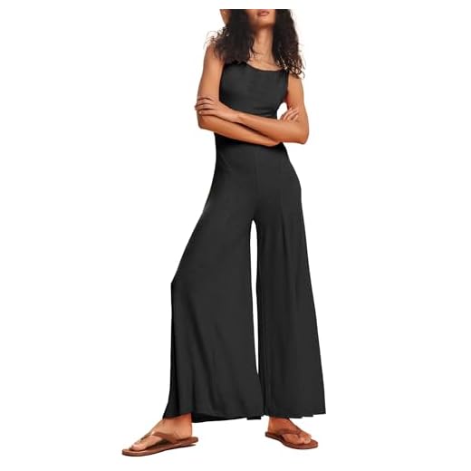 Ynhonra Women’s Sleeveless Jumpsuit Backless Wide Leg One Piece Romper for Summer Casual Style(Black-L)