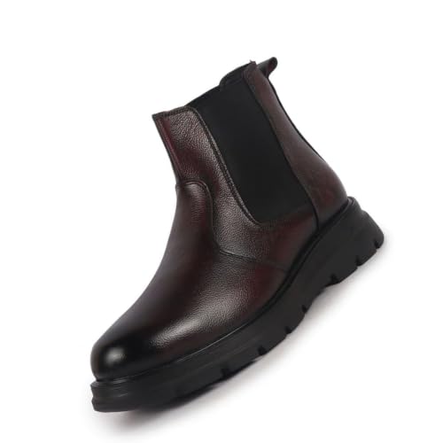 Image of FAUSTO Men Genuine Leather Slip On Boots | Chelsea Work Boots | Lightweight Memory Cushion Shoes | Formal Boots