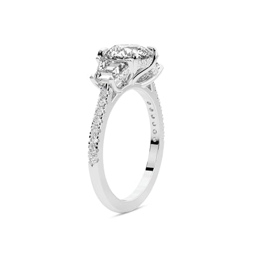 FRIENDLY DIAMONDS Lab Grown Diamond Engagement Ring For Women 0.50-6 Carat IGI Certified | 14K Or 18K White, Yellow Or Rose Gold | Lavinia Three Stone Trapezoid Diamond Ring | FG-VS1-VS2 Quality3