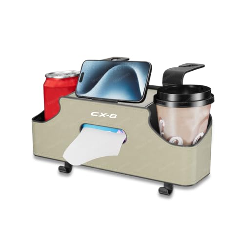 マツダ CX-8 車用シートバック 収納ボックス 多機能 大容量 後部座席用収納ポーチ CX-8 KG系 車ドリンクホルダー 後部座席 車用収納ボックス ティッシュケース カーシートフック PUレザー製 防水防汚 耐摩耗 取り付け簡単 省スペース(1個 ベ