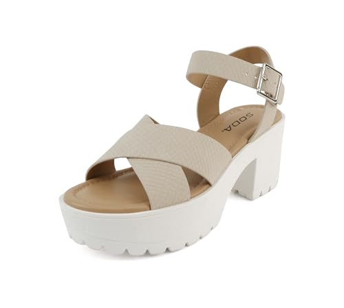 Image of Soda inchJoey inch ~ Women Open Toe Criss Cross Strap Mid Heel Sandal with Adjustable Ankle Strap