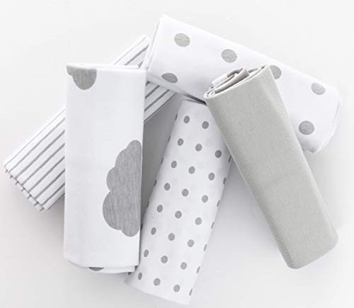 Ely's & Co. Baby Burp Cloth,Waterproof Reversible Jersey Cotton Large Burp Cloths, Cloth Diapers 20" x 12" 5 Pack Grey Combo for Baby Boy or Baby Girl