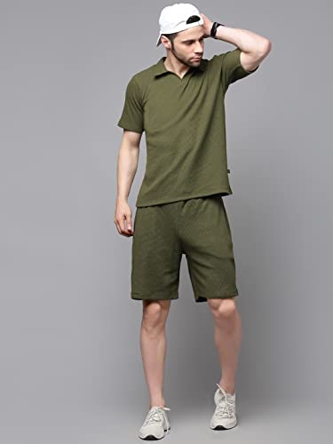 Image of Rigo Cotton Blend Waffle Knit Self Textured Co-Ord Set For Men's|Night Suit Set|Lounge-Wear Pajama Set|Night Wear, Beach Wear, Vacation Wear