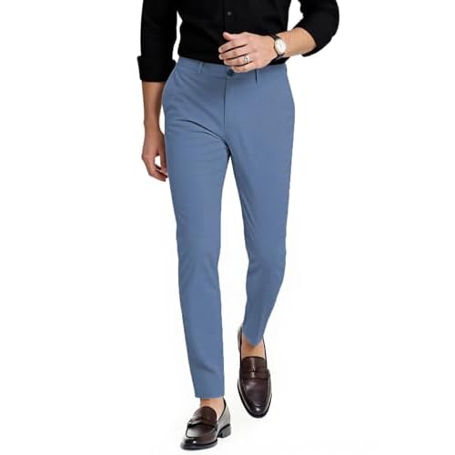 Mens Dress Pants Slim Fit Stretch Fashion Plaid Pant Skinny Leg 28W x 30L Vintage Blue