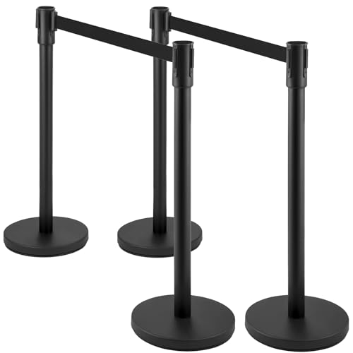 Image of 4 PCs Stanchions with Retractable Belts - Heavy Duty Crowd Control Barriers with Weighted Rubber Base, 6.5FT Retractable Belt Stanchions for Crowd Control Barriers