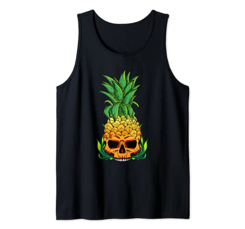 Uomo Hawaiian ananas Skull Goth Design Canotta