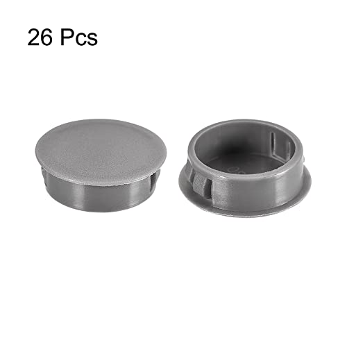 Image of uxcell 1-3 /16 inch Plastic Hole Plugs, 26Pcs Flush Type Panel Round Snap in Fastener Knockout Locking Plugs for Furniture Insert End Caps Panels, Gray