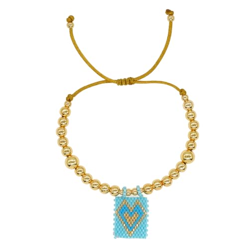 SHINUS BOHO Fashion Miyuki Beaded Gold Handmade Charm Bracelets for Women,Adjustable Love Heart Beads Boho Friendship Jewelry Gifts.