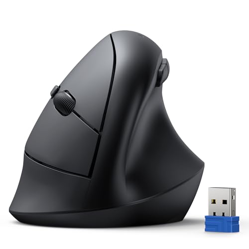 Image of TECKNET Ergonomic Mouse, Vertical Wireless Mouse 2.4G, Computer Mouse with 6 Adjustable 4800 DPI, Quiet Clicks Optical Mice, USB A Receiver, 6 Buttons for Laptop, Desktop, PC - Black