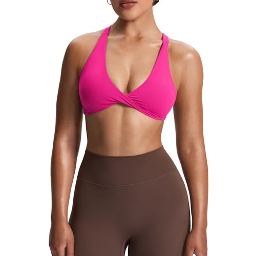 Image of Aoxjox Women's Satara Low Impact Sports Bra | chic front twist, widened cross straps, medium support,breathable fabric, workout fitness yoga crop tank, gym essential