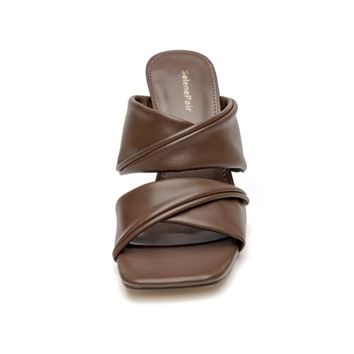 SelenePair Women's Square Open Toe High Heeled Sandals Fashion Stiletto Heel Pumps Backless Peep Toe Slip-on Dress Shoes4