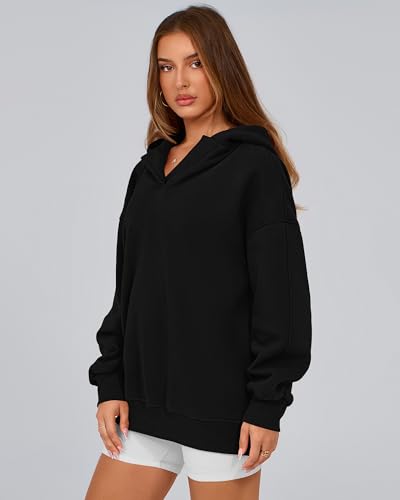 BTFBM Women's Oversized Hoodies Casual Fleece Long Sleeve V Neck Sweatshirts 2025 Trendy Fall Outfits Winter Clothes
