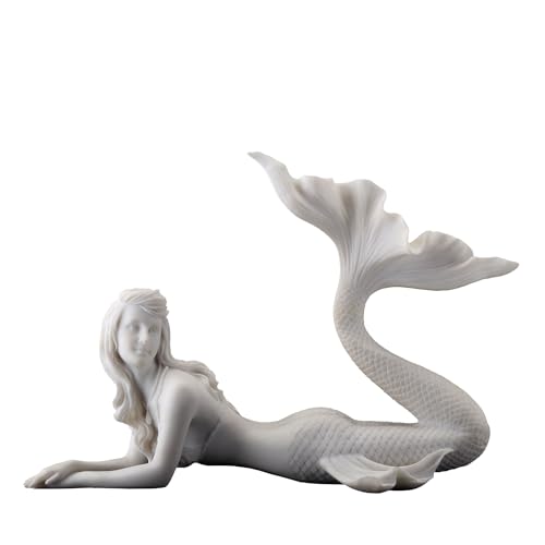 Estatua Resina Sirena Acabado Blanco Mármol 7.5 pulg miniatura 1