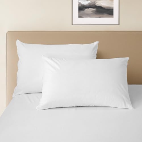 Pizuna Set di 2 Federe per letto matrimoniale cotone 50x80 cm Bianco, 400 fili con trama Sateen in 100% Cotone a fiocco lungo Federa cuscino 50x80 (Federa cuscino Bianco - 2 pezzi)