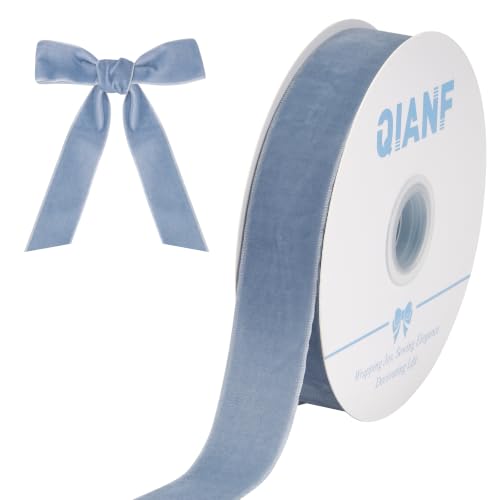 QIANF Dusty Blue Velvet Ribbon 1' for Gift...