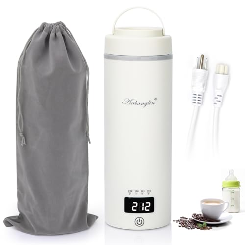 Image of Anbanglin Travel Electric Tea Kettle, 500ML Small Water Boiler Kettle Electric with 4 Temp Settings, Auto Shut-Off & Boil Dry Protection, 304 Stainless Steel Portable Bottle Warmer for Travel, White