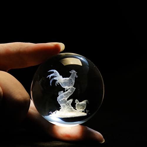 Vskikris 3D Rooster Crystal Ball Paperweight 3D Farm Animal Figurines With Stand 3D Crystal Sphere Paperweight Gifts #TOP9