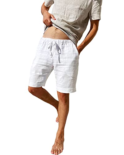 Herren Sommer-Shorts Mit Kokosnuss-Druck - Baumwoll-Leinen Shorts Mit Elastischem Bund