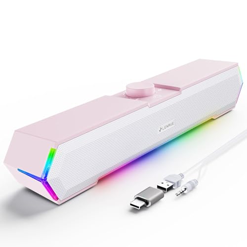 LENRUE G11 Computer Speakers for Desktop Touch Lights PC Speakers with Surge Clear Sound USB C/USB Powered for Computer Desktop PC Laptop Monitor(Pink)