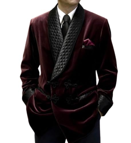 Men's Double Breasted Smoking Jackets Dinner Party Wear Smoking Jacket Burgundy Velvet Smoking Jackets Burgundy Jackets Robes