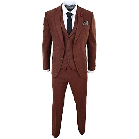 Mens Camel Tweed Herringbone 3 Piece Suit Cover