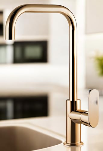 Kitchen Sink Mixer Single Lever tap with Swivel spout Domus by Piralla, Brushed Gold - Image 3