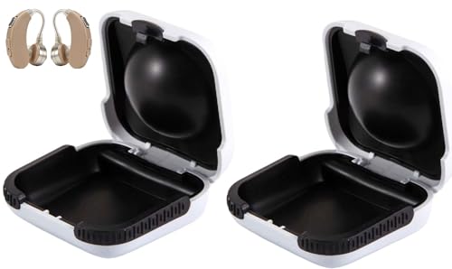 2 Pcs Hearing Aid Storage Case Hard Shell Small Splash-Resistant Portable Box External 2.36 2.36 0.98 Cushioned Interior for ITE RIC CIC Hearing Aids Shock-Absorbent & Sturdy (White)