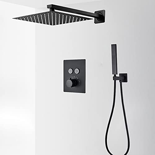Système de douche mural noir avec pomme de douche effet de pluie relaxante