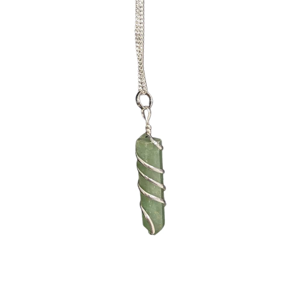 VIE Wire Wrapped Pencil Pendant, Silver Chain, Green Aventurine