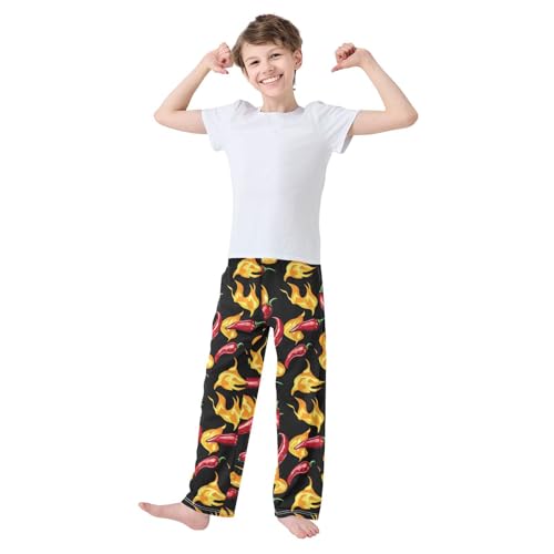 Chili Peppers Black Boys Pants Girl Sleep Pants Long Trousers Elastic Waist Lounge Bottoms S3