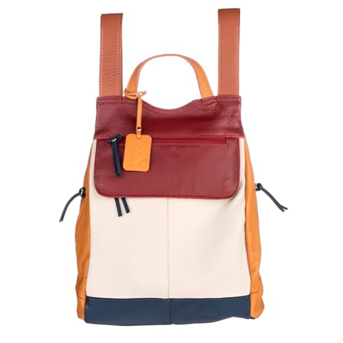 Mochila em Couro Legítimo, 30x24x10cm, 5L, Multicolor, 6 Bolsos