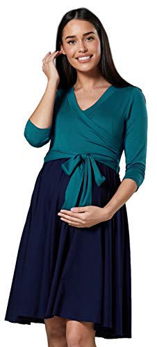 HAPPY MAMA Damen Umstandskleid Stillkleid 3/4 ?rmel 525 (Flaschengr?n &...