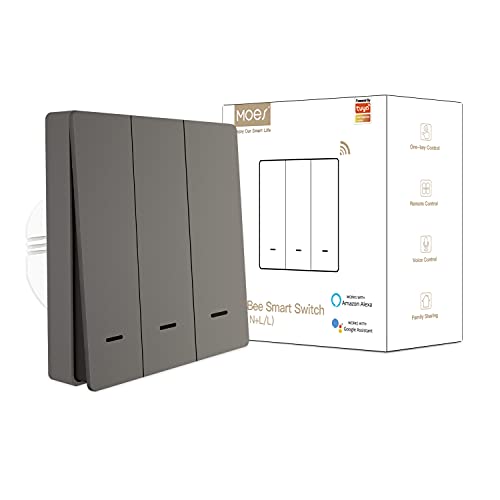 MOES ZigBee Smart Funk Lichtschalter ohne Neutralleiter Verdrahtung kein Kondensator Erforderlich, Funktioniert mit Smart Life Tuya APP Alexa Google, Tuya ZigBee Hub Erforderlich, 3 gang, we