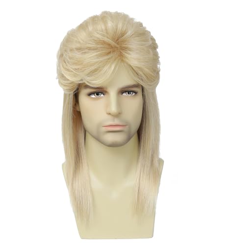 Image of 80s Mullet Wig for Men - Retro Rocker, Heavy Metal, Halloween Costume, Cosplay, Fancy Dress Party Accessory (Light Blonde)
