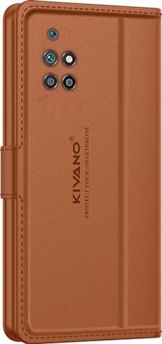 Image of KIVANO LUXE Compatible for Redmi 10 Prime Luxury Handmade Leather Magnetic Flip Folio Case | Card Holder & Kickstand | Slim Protective Cover | Unisex - Brown