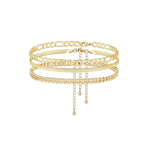 DEARMAY Gold-Fukettchen fr Damen, 14 Karat Gold, Fukettchen fr Damen, wasserdicht, kubanische Glieder-Fukettchen, mehrlagiges Fukettchen, Armbnder fr Damen, Fukettchen fr Damen, Goldschmuck,