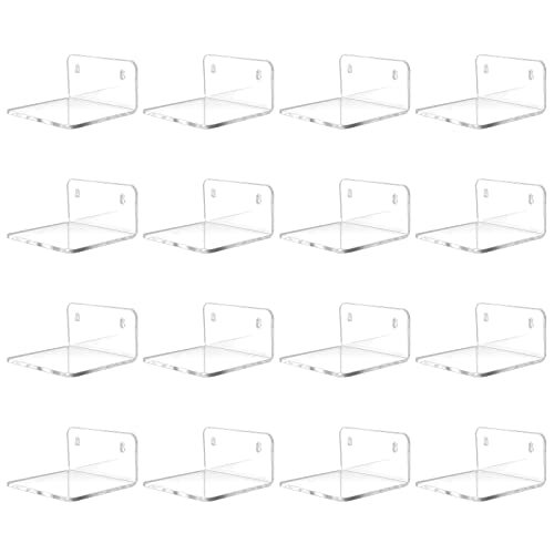 Trailwalk Acrylic Mini Floating Shelf, 16 Pack - Clear, Modern Wall Shelf for Office, Bedroom, Living Room - Mounted Storage for Pop Figures, Plants, Pictures