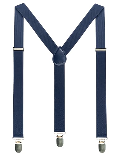 JEMYGINS Solid Color Mens Suspender with 3 Strong Clips Adjustable Braces