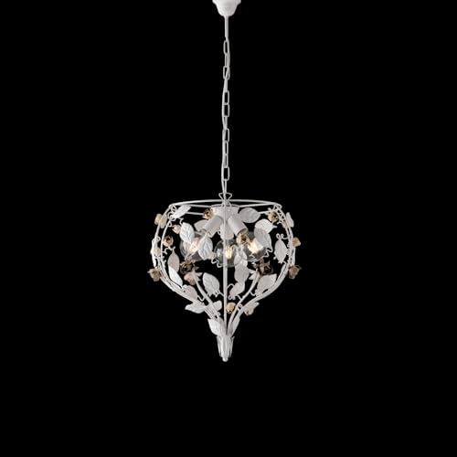 Lustre en fer laqué blanc shabby suspension 3 lumières ivoire gris tourterelle