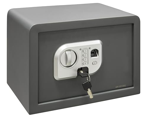 ARREGUI Print 140520 Stahlsafe mit elektronischer Öffnung per Fingerabdruck oder Code | Biometrischer Lesesafe für Zuhause und Zuhause | Notschlüssel | 25 x 35 x 25 cm