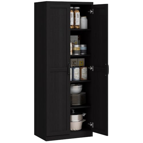 Image of HOMCOM 63" 2-Door Kitchen Pantry 5-Tier Black Wood Grain
