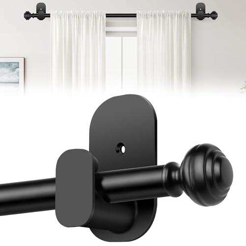 KAMANINA Curtain Rods No Drilling for Windows 32 to 86 Inches, 5/8 Inch No Drill Renter Friendly Curtain Rod with 3M Adhesive Brackets, Black