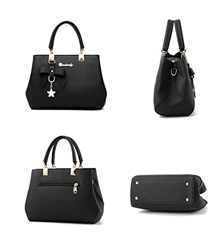 Smallbluer Top-Handle Handbags Purse For Women Small Satchel Pu Leather Shoulder Crossbody Bag With Bowtie Pendant-Black #TOP2